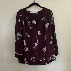 Collective Concepts Maroon Floral V-Neck Blouse